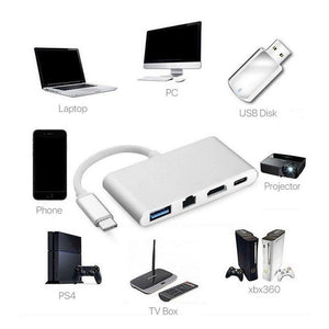 Planet Gates Universal Type-C to HDMI 4K+ RJ45 Gigabit Ethernet+ USB 3.1 Type C Hub Adapter Connector Combo Mobile Phone Adapters Accessories