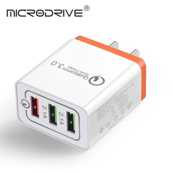Planet Gates US Orange Quick Charging QC 3.0 Smart Charger 3 USB Port Mobile Phone Flash Adapter EU Plug US Plug Travel 18W Portable Wall Charger