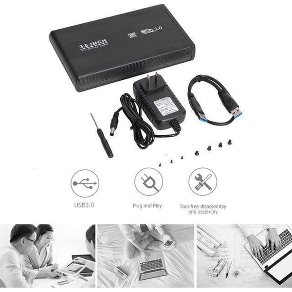 3.5 inch Hard Disk Case SATA to USB3.0 Aluminum Alloy HDD Box External Hard Drive Enclosure with USB Cable for Computer Laptop