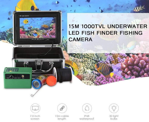 Planet Gates US PLUG 7"in HD 1000TVL Underwater Fish Finder Fishing Video Camera 145 Degree IP68 with 15 White LEDs Infrared Lamp For Ice/Sea