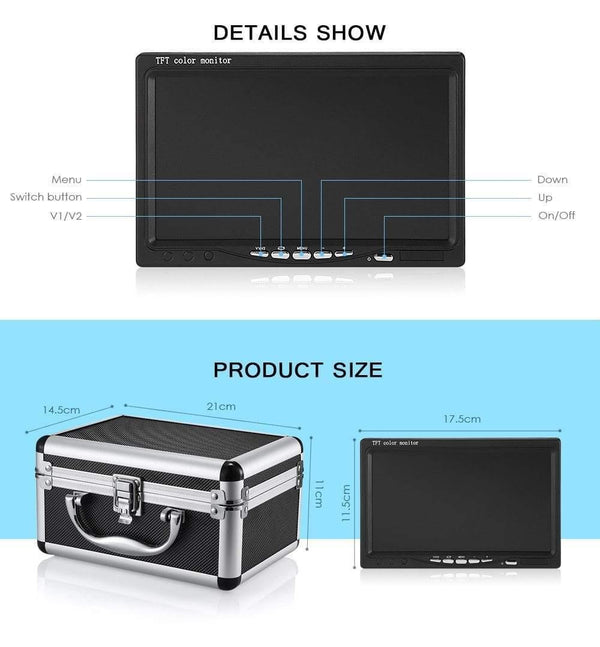 Planet Gates US PLUG 7"in HD 1000TVL Underwater Fish Finder Fishing Video Camera 145 Degree IP68 with 15 White LEDs Infrared Lamp For Ice/Sea