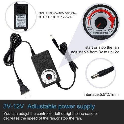 Planet Gates US Plug Adapter 120mm AC Computer Fan Blower 12cm 120x120x32mm 12032 Centrifugal w/ 120V 220V to 3V - 12V 2A with Speed Controller for Grow Tent