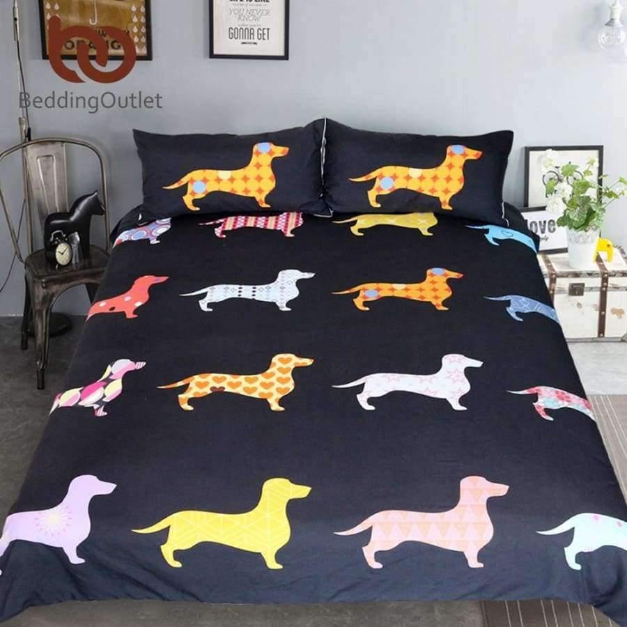 Planet Gates US Twin Bedding Dachshund Sausage Bedding Set Cute Colorful Puppy Duvet Cover Cartoon Pet Printed Home Textiles Queen 3 Pieces