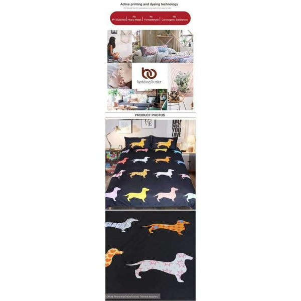 Planet Gates US Twin Bedding Dachshund Sausage Bedding Set Cute Colorful Puppy Duvet Cover Cartoon Pet Printed Home Textiles Queen 3 Pieces