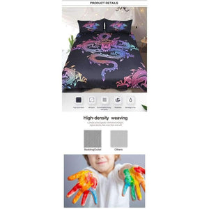 Planet Gates US Twin Bedding  Dragon Bedding Set King Colorful Printed Boys Duvet Cover Black Home Textiles Lucky Microfiber Bedclothes 3-Piece