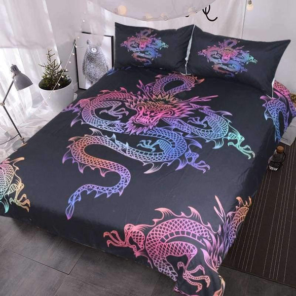 Planet Gates US Twin Bedding  Dragon Bedding Set King Colorful Printed Boys Duvet Cover Black Home Textiles Lucky Microfiber Bedclothes 3-Piece