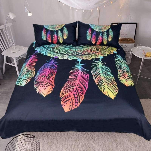 Planet Gates US Twin Bedding Dreamcatcher Bedding Set King Colorful Feathers Duvet Cover Bohemian Mandala Bedclothes 3pcs Black Home Textiles
