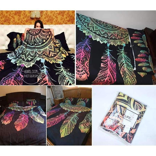 Planet Gates US Twin Bedding Dreamcatcher Bedding Set King Colorful Feathers Duvet Cover Bohemian Mandala Bedclothes 3pcs Black Home Textiles