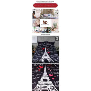 Planet Gates US Twin Bedding France Paris Tower Bedding Set Black and White Bed Set Romantic Letters Heart Print Quilt Cover Soft Home Textiles