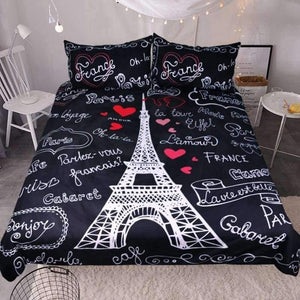 Planet Gates US Twin Bedding France Paris Tower Bedding Set Black and White Bed Set Romantic Letters Heart Print Quilt Cover Soft Home Textiles