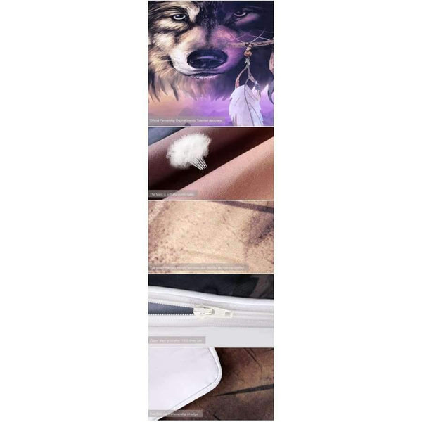 Planet Gates US Twin Bedding  Wolf Bedding Set With Dreamcatcher Duvet Cover 3D Mountains Scenery Home Textiles Purple Brown 3-Piece Bedclothes