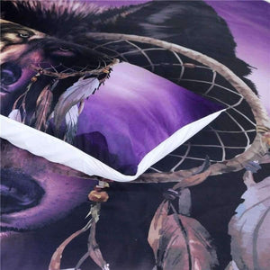 Planet Gates US Twin Bedding  Wolf Bedding Set With Dreamcatcher Duvet Cover 3D Mountains Scenery Home Textiles Purple Brown 3-Piece Bedclothes