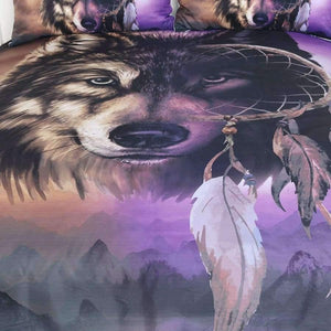 Planet Gates US Twin Bedding  Wolf Bedding Set With Dreamcatcher Duvet Cover 3D Mountains Scenery Home Textiles Purple Brown 3-Piece Bedclothes