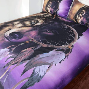 Planet Gates US Twin Bedding  Wolf Bedding Set With Dreamcatcher Duvet Cover 3D Mountains Scenery Home Textiles Purple Brown 3-Piece Bedclothes