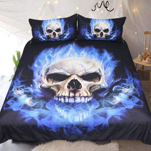 Planet Gates US Twin / China Bedding  Flame Skull Bedding Set King 3D Print Gothic Duvet Cover Blue Fire Bedclothes 3pcs Fashion Home Textiles For Boys