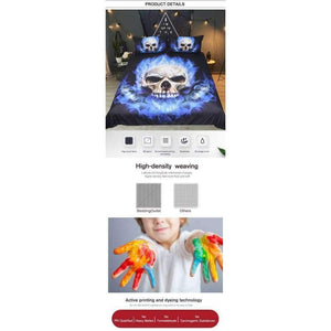 Planet Gates US Twin / China Bedding  Flame Skull Bedding Set King 3D Print Gothic Duvet Cover Blue Fire Bedclothes 3pcs Fashion Home Textiles For Boys