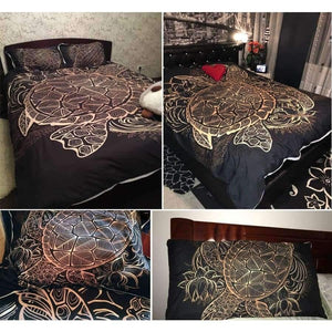 Planet Gates US Twin / China Bedding Turtles Bedding Set Duvet Animal Golden Tortoise Bed Cover Set King Sizes Flowers Lotus Home Textiles 3pcs Luxury