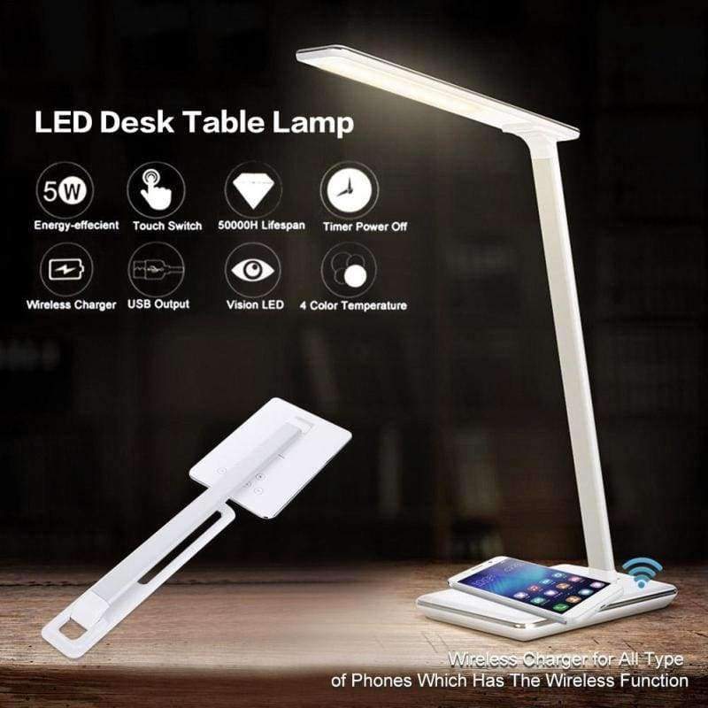 Planet Gates US USB Flexible US EU UK 5W LED Desk Table Lamp Smart Folding Light With Wireless Desktop Charger Eye Protection Night Book Lights