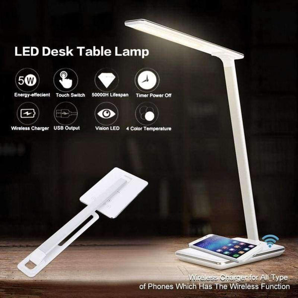 Planet Gates US USB Flexible US EU UK 5W LED Desk Table Lamp Smart Folding Light With Wireless Desktop Charger Eye Protection Night Book Lights