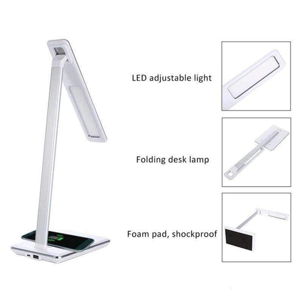 Planet Gates US USB Flexible US EU UK 5W LED Desk Table Lamp Smart Folding Light With Wireless Desktop Charger Eye Protection Night Book Lights