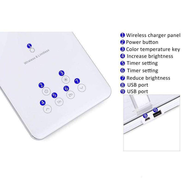 Planet Gates US USB Flexible US EU UK 5W LED Desk Table Lamp Smart Folding Light With Wireless Desktop Charger Eye Protection Night Book Lights