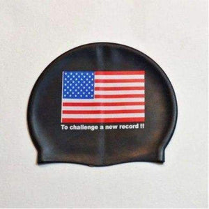 Planet Gates USA Black / One Size Flag Swimming Cap Silicone Waterproof UK AU CN Swim Caps Men & Women Swimming Hat Fit Head 50-60cm