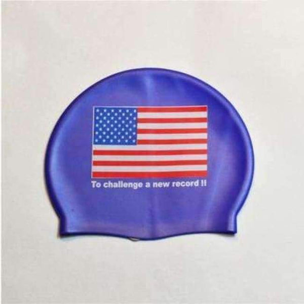 Planet Gates USA Blue / One Size Flag Swimming Cap Silicone Waterproof UK AU CN Swim Caps Men & Women Swimming Hat Fit Head 50-60cm