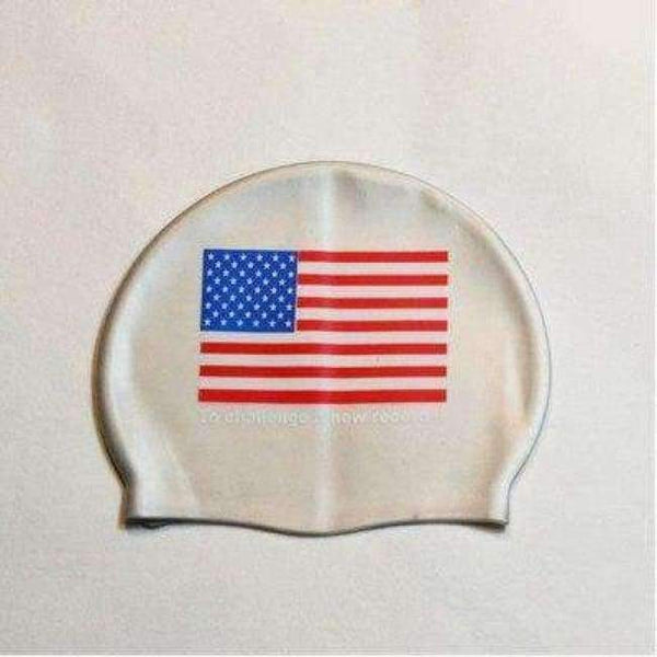 Planet Gates USA Silver / One Size Flag Swimming Cap Silicone Waterproof UK AU CN Swim Caps Men & Women Swimming Hat Fit Head 50-60cm