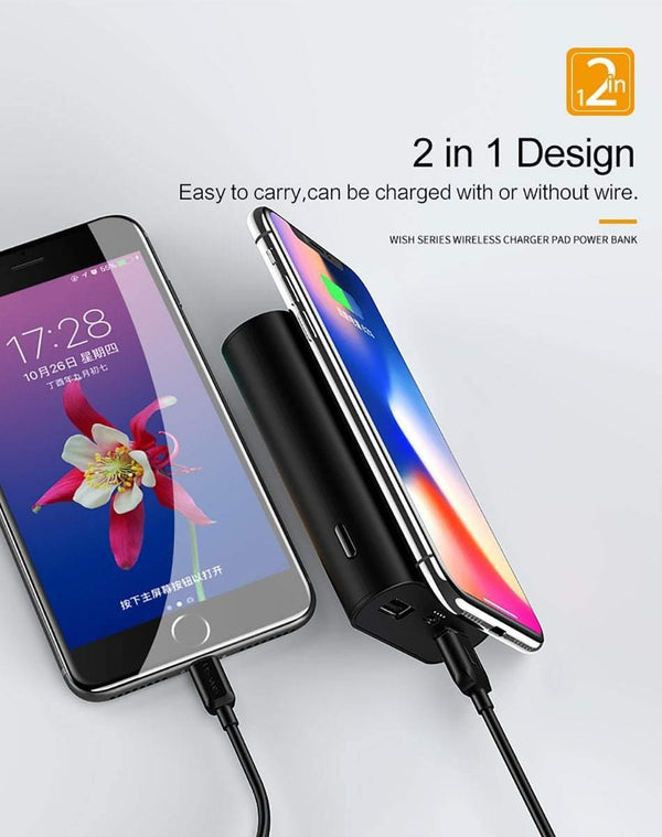 Planet Gates USAMS 5V 2A 2 USB Ports 8000mah QI Wireless Charger 5W Pad Power Bank Built-in Wireless Charging Universal Power Bank