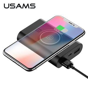 Planet Gates USAMS 5V 2A 2 USB Ports 8000mah QI Wireless Charger 5W Pad Power Bank Built-in Wireless Charging Universal Power Bank