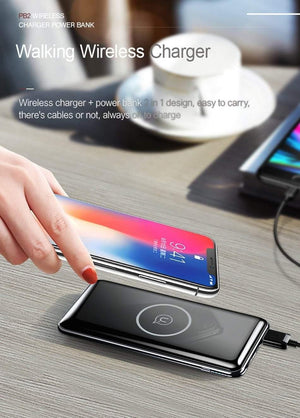 Planet Gates USAMS 5V 2A PB2 Type C Micro&2 USB Ports 10000mah Power Bank Qi Wireless Charger LED Display Powerbank Wireless External Battery