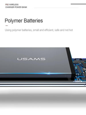 Planet Gates USAMS 5V 2A PB2 Type C Micro&2 USB Ports 10000mah Power Bank Qi Wireless Charger LED Display Powerbank Wireless External Battery