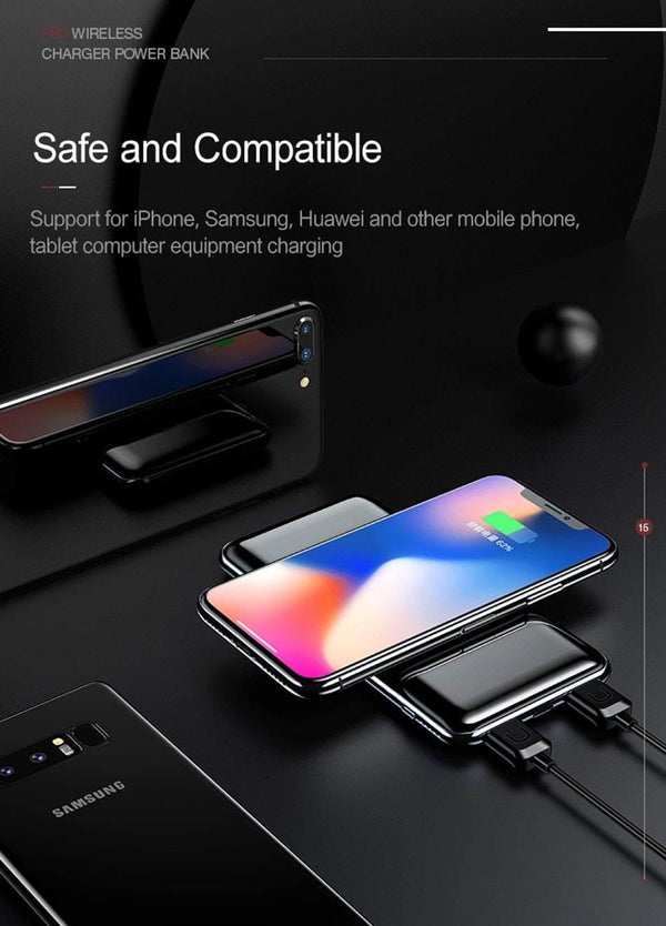 Planet Gates USAMS 5V 2A PB2 Type C Micro&2 USB Ports 10000mah Power Bank Qi Wireless Charger LED Display Powerbank Wireless External Battery