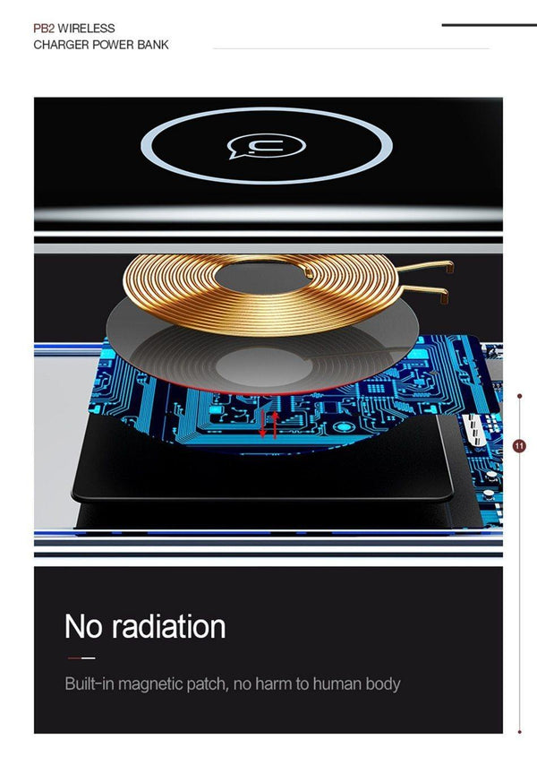 Planet Gates USAMS 5V 2A PB2 Type C Micro&2 USB Ports 10000mah Power Bank Qi Wireless Charger LED Display Powerbank Wireless External Battery