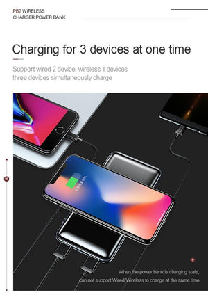 Planet Gates USAMS 5V 2A PB2 Type C Micro&2 USB Ports 10000mah Power Bank Qi Wireless Charger LED Display Powerbank Wireless External Battery