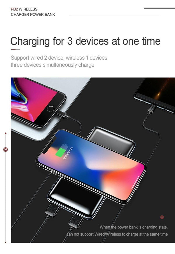 Planet Gates USAMS 5V 2A PB2 Type C Micro&2 USB Ports 10000mah Power Bank Qi Wireless Charger LED Display Powerbank Wireless External Battery