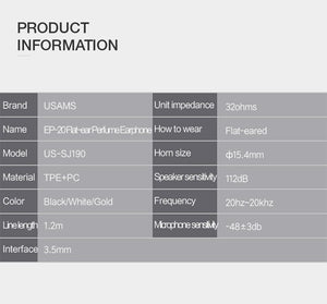 Planet Gates USAMS In-Ear Perfume Earphones Stereo Headset 3.5mm inear Wired Earphone With Microphone Aromatherapy for mobile phone EP-20