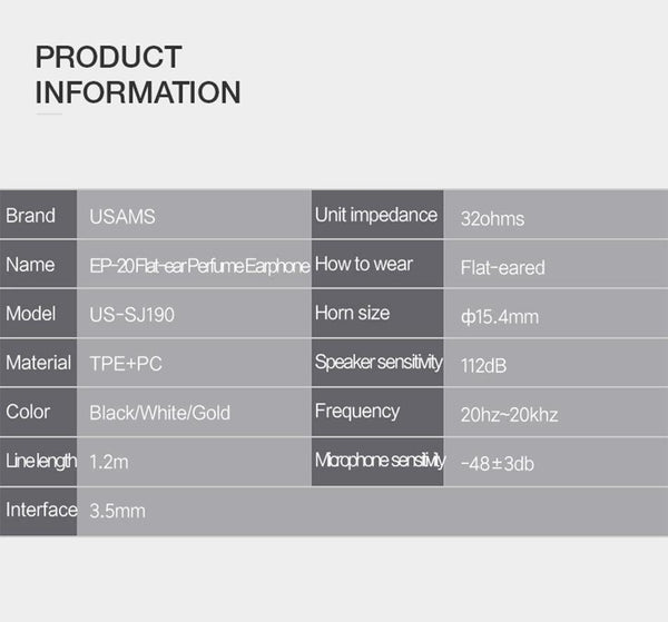 Planet Gates USAMS In-Ear Perfume Earphones Stereo Headset 3.5mm inear Wired Earphone With Microphone Aromatherapy for mobile phone EP-20