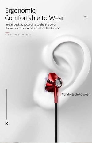 Planet Gates USAMS Metal Type C in-ear Earphone high quality Hifi Stereo headset Microphone Wired inear earphone type c for Samsung Huawei LG