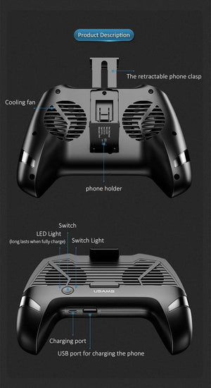 Planet Gates USAMS Mobile Phone Game Cooling Handle Phone Holder Dual Fans Phone Game Heatsink Charging Power Bank Noise reduction Game Pad