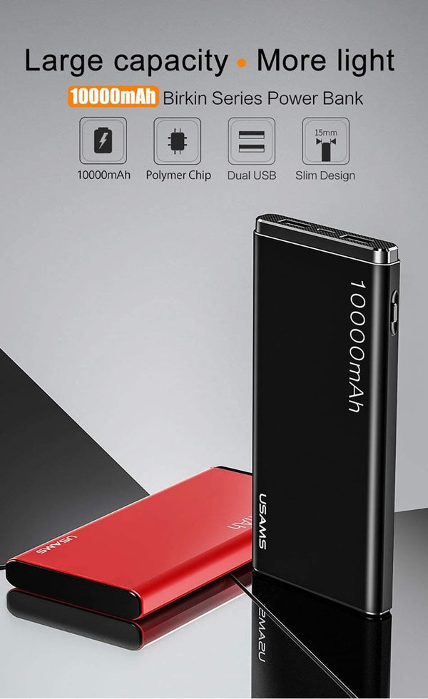Planet Gates USAMS Power Bank 10000mAh Dual USB Mobile Phone Portable Charger Powerbank Backup External Battery
