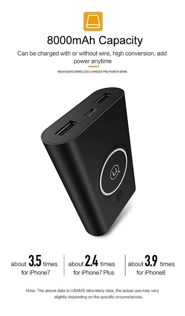 USAMS Wireless Charge Power Bank Dual USB Output Portable External Battery Charging For iphone X 8 samsung S9 huawei xiaomi - Planet Gates