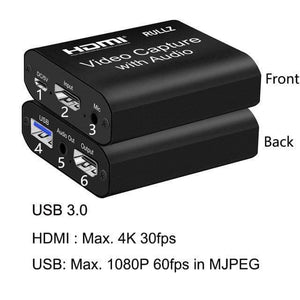 Planet Gates USB 3.0 Audio Black 4K 60hz Loop Out HDMI Capture Card Audio Video Recording Plate Live Streaming USB 2.0 3.0 1080p Grabber for PS4 Game DVD Camera
