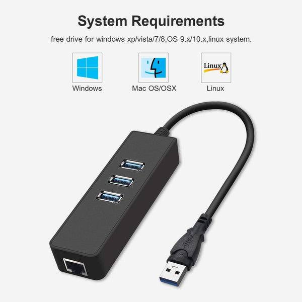 Planet Gates USB 3.0 Ethernet Adapter with 3 Ports USB 3.0 HUB USB rj45 Gigabit Ethernet Lan 10/100/1000 Mbps Network Card