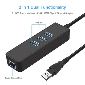 Planet Gates USB 3.0 Ethernet Adapter with 3 Ports USB 3.0 HUB USB rj45 Gigabit Ethernet Lan 10/100/1000 Mbps Network Card