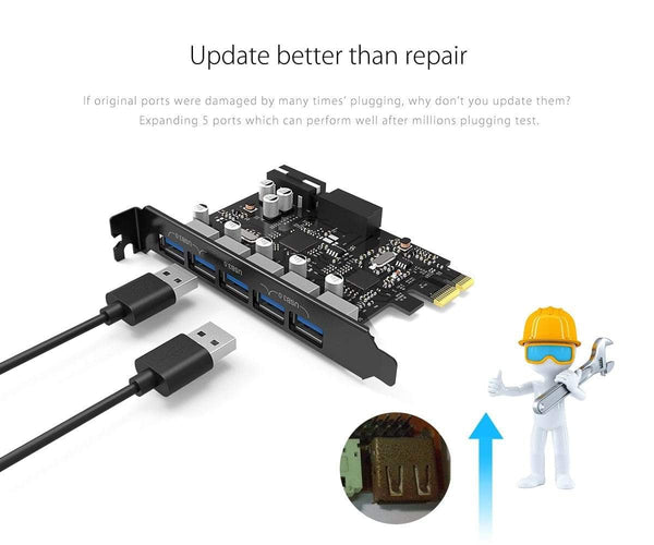 Planet Gates USB 3.0 PCI-E Expansion Card 5 Ports Hub Adapter External Controller Express Card with 4-pin Power Connector Cord