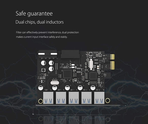 Planet Gates USB 3.0 PCI-E Expansion Card 5 Ports Hub Adapter External Controller Express Card with 4-pin Power Connector Cord