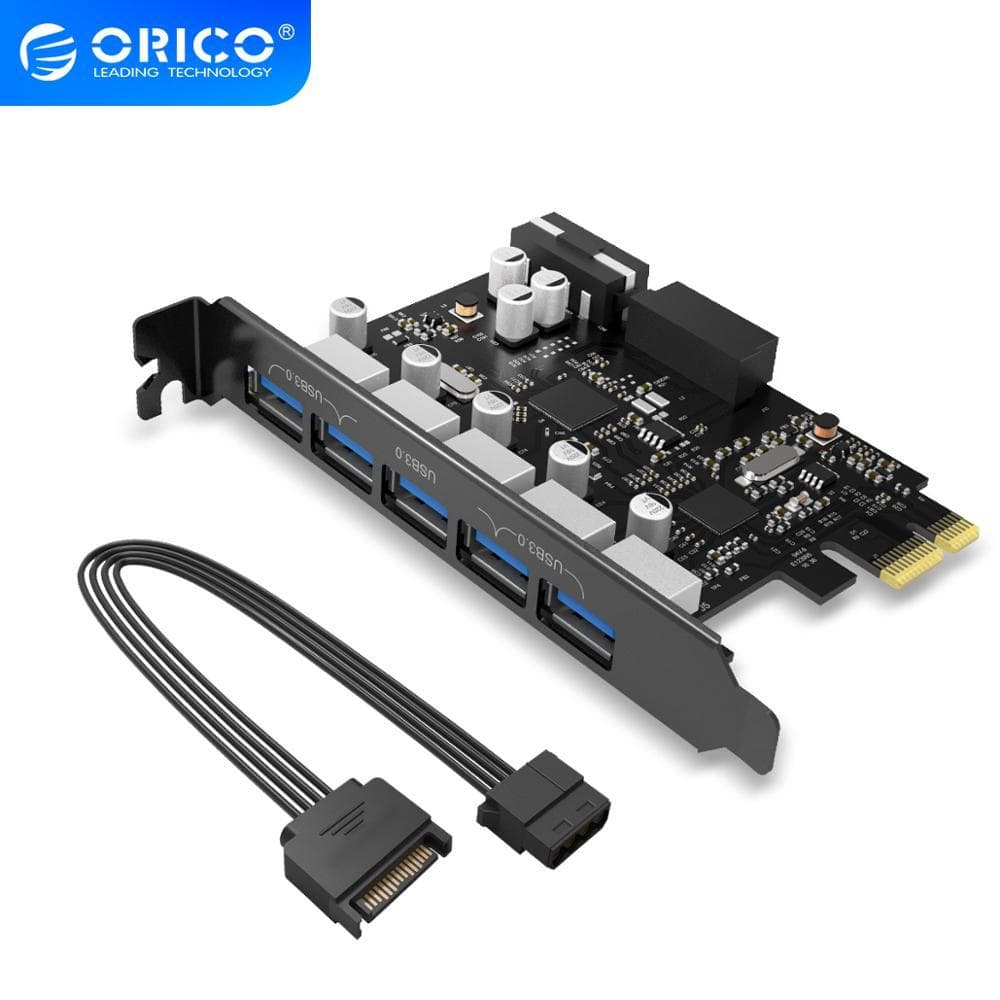 Planet Gates USB 3.0 PCI-E Expansion Card 5 Ports Hub Adapter External Controller Express Card with 4-pin Power Connector Cord
