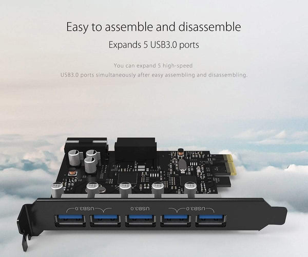 Planet Gates USB 3.0 PCI-E Expansion Card 5 Ports Hub Adapter External Controller Express Card with 4-pin Power Connector Cord