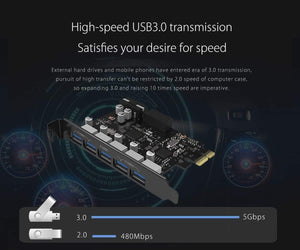 Planet Gates USB 3.0 PCI-E Expansion Card 5 Ports Hub Adapter External Controller Express Card with 4-pin Power Connector Cord